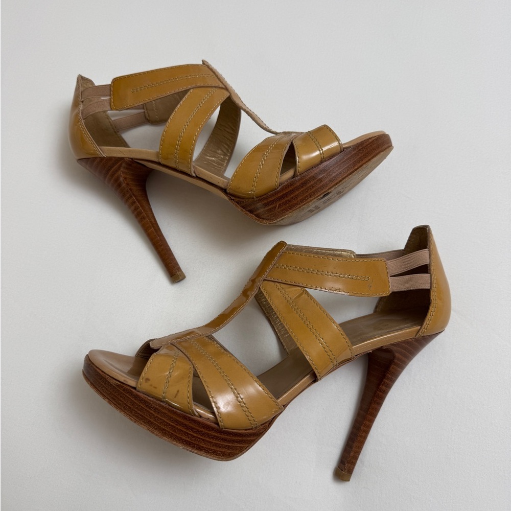 Stuart Weitzman Patent Leather Strappy Stiletto Platform Heels Size 8.5 Classic - Picture 13 of 13
